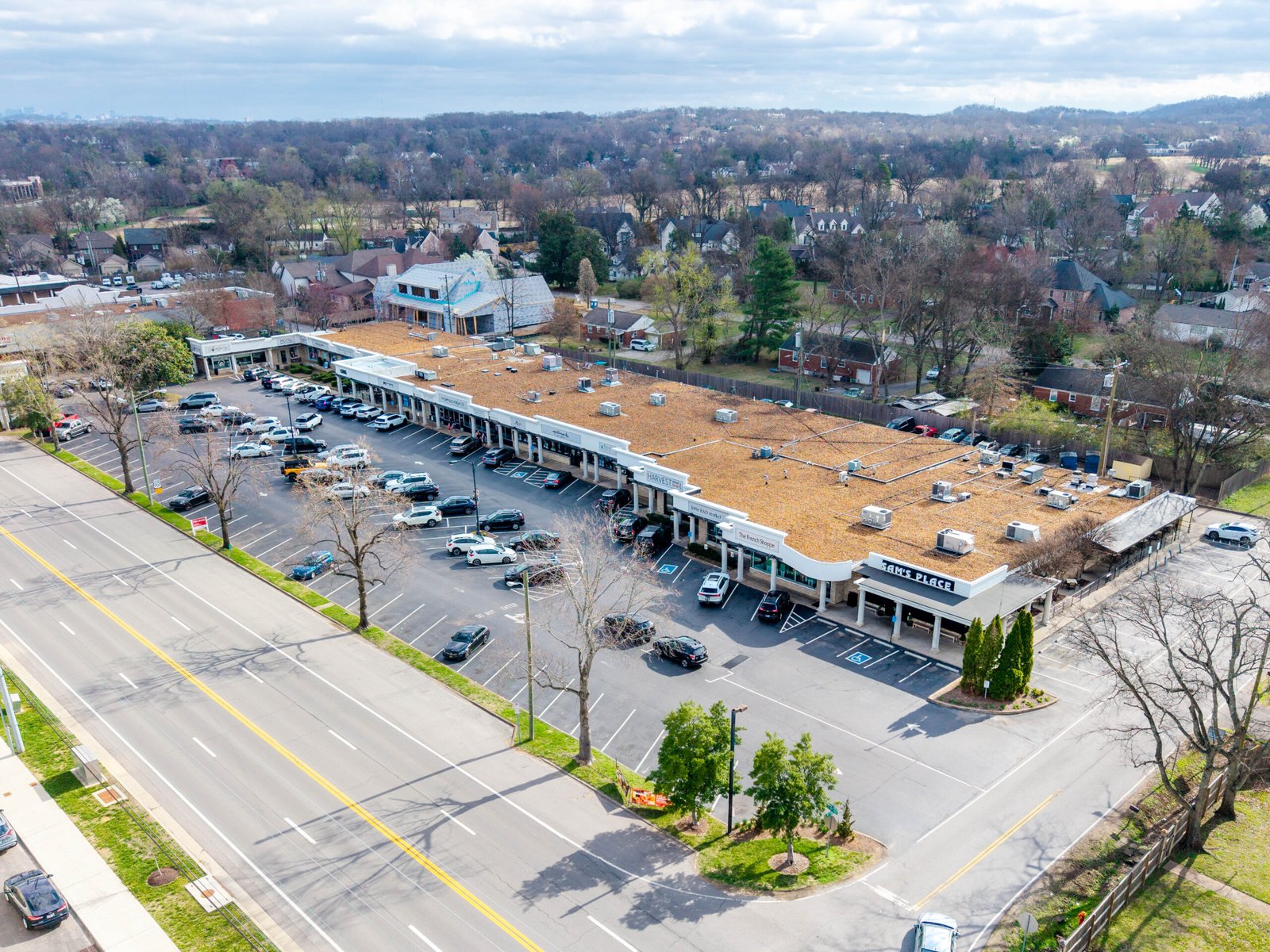 aerial photo of strip mall